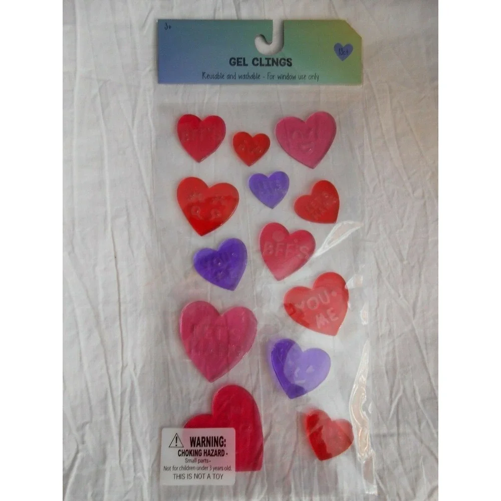 NEW Valentine's Day Conversation Hearts Window Gel Clings Decorations 13 pc LOVE